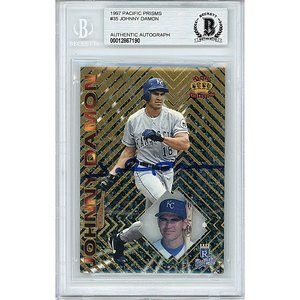 Johnny Damon Signed 1997 Pacific Prisms Baseball Card Beckett BAS Autograph Slab